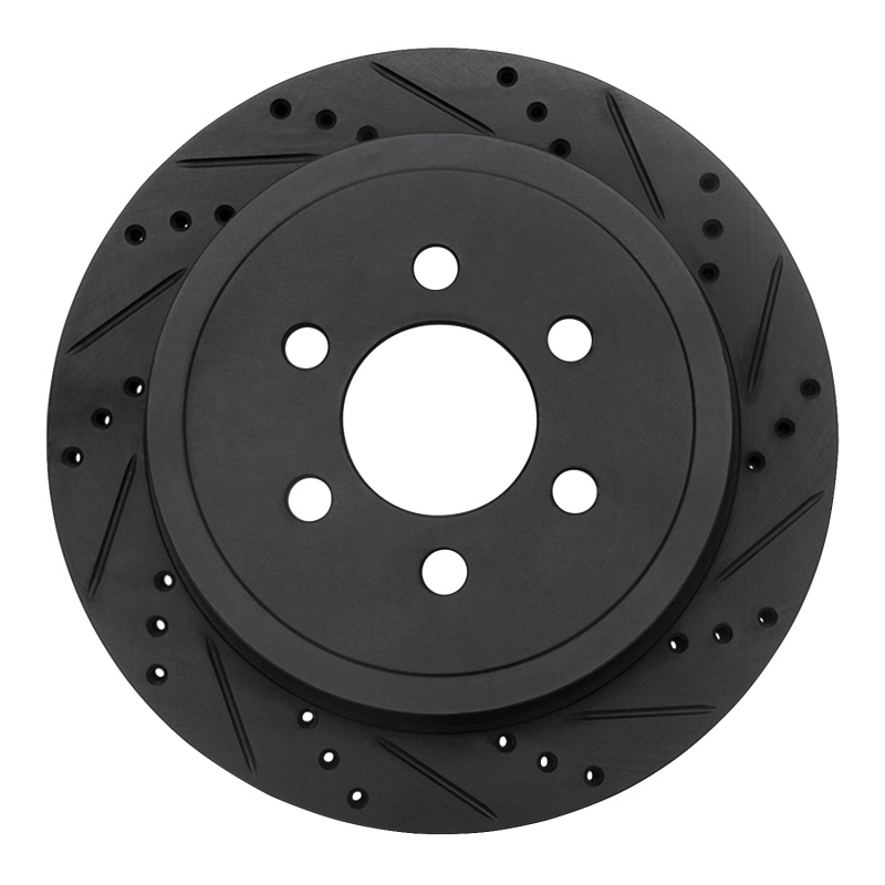 Dodge Durango Brake Rotor (1) - Rear Right - R1 Concepts - Drilled & Slotted - Black - 2003